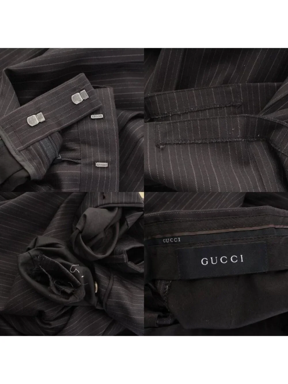 Gucci Era Black Tag Wool Cashmere Pinstripe Pants Trousers Gray 52